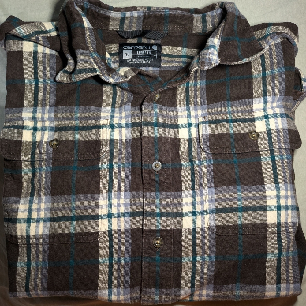 Carhartt Men's Plaid Flannel Shirt - Brown and Green